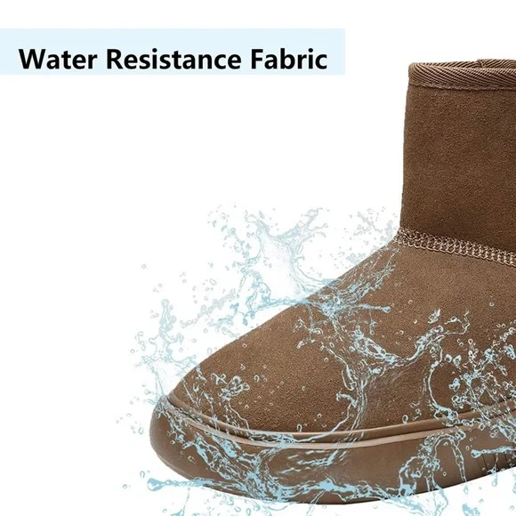 New Womens Winter Fur Lined Suede Ankle Snow Boots Brown - Picture 3 of 7